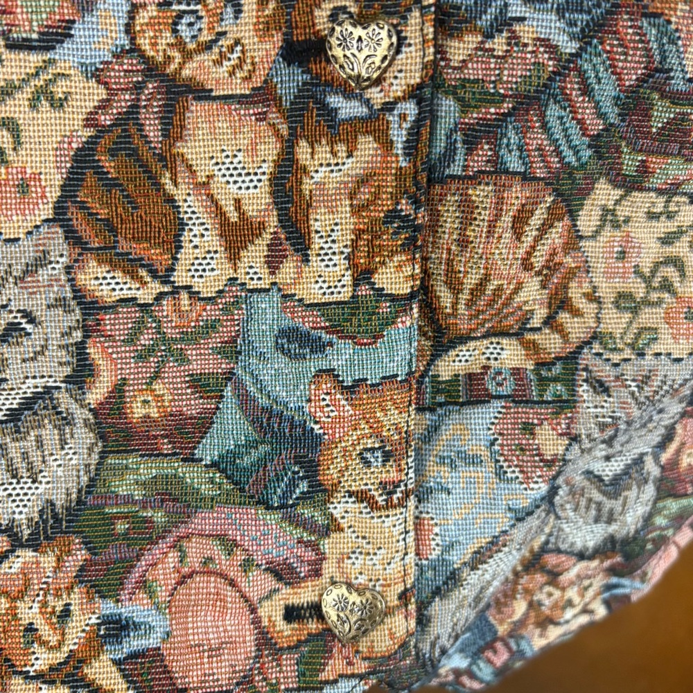 Vintage Cat Tapestry Patchwork Vest Retro Y2K 90s Cottagecore Grandma Kitty Mod - Picture 8 of 16